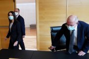 Inés Arrimadas, Luis Fuentes y Francisco Igea, durante la reunión de la líder de Cs en abril en las Cortes ICAL.