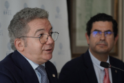El presidente de Empresa Familiar de Castilla y León Pedro Palomo, junto al director, Eduardo Estévez, presenta el balance de sus dos años de mandato.