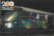 Uno de los trenes vandalizados por los tres grafiteros investigados.