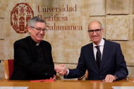 El presidente de la Diputación de Salamanca, Javier Iglesias, y el Rector de la Universidad Pontificia de Salamanca, Santiago García Jalón.