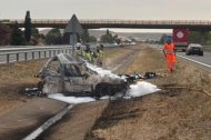 Estado en el que quedó el vehículo calcinado en el accidente de la A-231.
