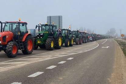 Una treintena de tractores entrando en Valladolid por el Camino Viejo de Simancas. -E.M.