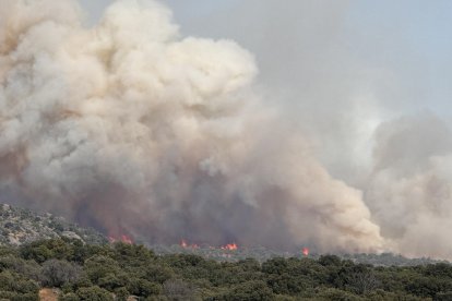 La Junta activa la situación operativa dos ante la evolución del incendio de Navaluenga (Ávila) En la foto, columna de humo vista desde la ciudad de Ávila