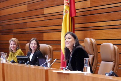 La vicepresidenta segunda socialista Ana Sánchez se despide del hemiciclo en la última sesión plenaria de la legislatura.