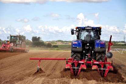 Un tractor prepara la tierra para proceder a la siembra en una explotación agrícola.