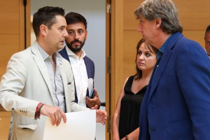 Daniel  de la Rosa,Fran Díaz, Patricia Gómez y Carlos Martínez, ayer en las Cortes.
