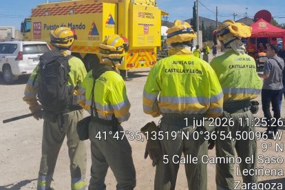 Operativo enviado por la Junta de Castilla y León al incendio de Leciñena (Zaragoza)
