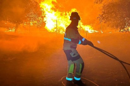 Bomberos Diputación de Salamanca en el incendio forestal de Burgohondo