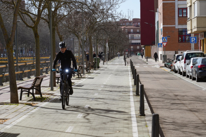 Carril bici en el paseo del cauce en el barrio de las Batallas en Valladolid.- J:M: LOSTAU