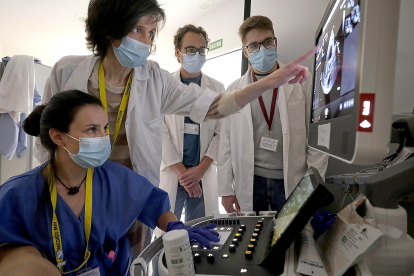 Varios profesionales revisan una ecografía de corazón en el Hospital de Salamanca. -ENRIQUE CARRASCAL