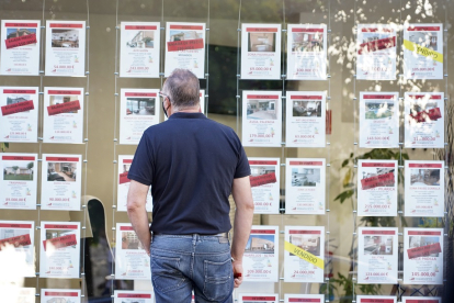 Un hombre observa pisos en venta y alquiler en una inmobiliaria. -ICAL