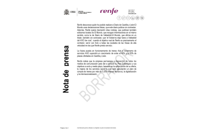 Comunicado de Renfe, remitido a este periódico.