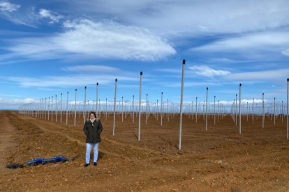 La leonesa Noelia Fernández posa junto a la futura plantación de manzanas en la localidad de Ardón.- EL MUNDO