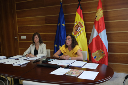 La consejera de Movilidad y Transformación Digital, María González Corral en la reunión con las diputaciones y el consejo Comarcal del Bierzo. E.M.