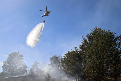 Medios terrestres y aéreos trabajan en la extinción de un incendio en San Andrés del Rabanedo (León).- ICAL