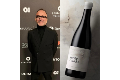 El premiado Pablo Guerrero junto al diseño del vino premiado mencía Foncalada. -E.M.