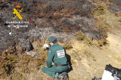 Imagen de la Guardia Civil de un momento de la investigación del incendio forestal de Bezana - EUROPA PRESS