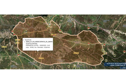 Imagen registrada por el helicóptero de coordinación HOTEL que muestra las 19.765 hectáreas quemadas en el incendio de la Sierra de la Culebra en Zamora publicada por Naturaleza de Castilla y León. -E. M.