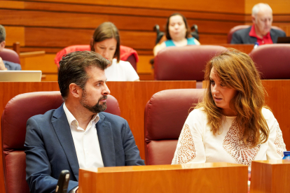Luis Tudanca y Patricia Gómez, durante el pleno de las Cortes.- ICAL