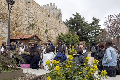 Un grupo de turistas junto a la muralla de Ávila. ICAL