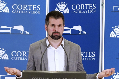 Luis Tudanca, en un momento de su comparecencia para exigir la Junta de Portavoces de las Cortes. -ICAL