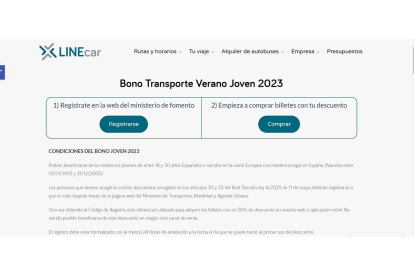 'Detalle de las condiciones del bono joven de la web de Linecar en la que aparece 'que te vote chapote'.-E. M.