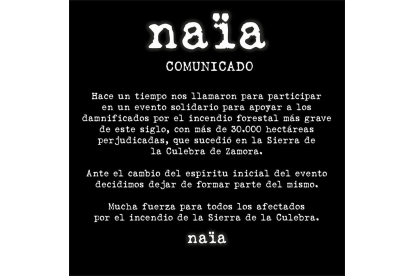 Comunicado de Naïa.-FACEBOOK NAÏA