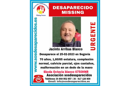 Jacinto Arribas Blanco, de 70 años de edad, al que se le pierde la pista en Segovia el pasado 25 de febrero.- ICAL