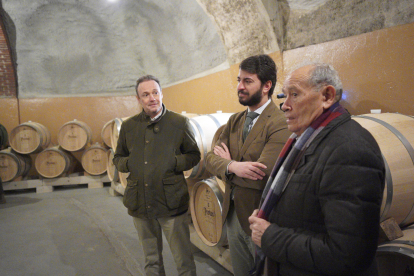 El vicepresidente de la Junta de Castilla y León, Juan García-Gallardo, visita las instalaciones de Bodegas Protos en Peñafiel (Valladolid)