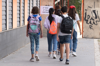 Un grupo de estudiantes accede con sus mochilas a un instituto de Valladolid, en una imagen de archivo. D.V.