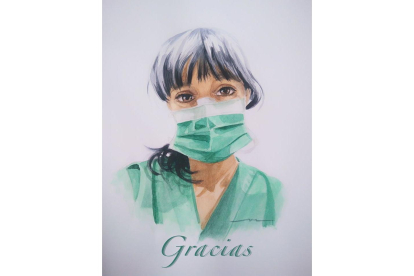 Raquel, TECAE del Hospital Universitario de Burgos, es la protagonista de esta acuarela viral.  DIEGO GARCÍA