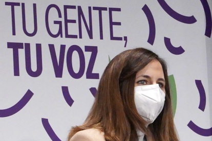 Ione Belarra, secretaria general de Podemos y ministra de Derechos Sociales y Agenda 2030 en la presentación de la candidatura de Unidas Podemos. -ICAL