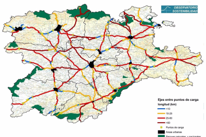 Mapa de la red de recarga de vehículo eléctrico en Castilla y León .-EUROPA PRESS