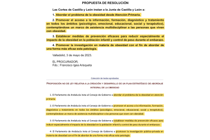La PNL presentada por Igea junto a la aprobada en el Parlamento de Andalucía.- E. M.