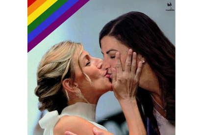 Montaje en el que Yolanda Díaz y Macarena Olona aparecen besándose.- TWITTER @MACARENA_OLONA