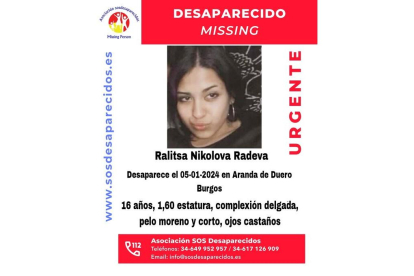 Cartel de la menor desaparecida en Aranda de Duero. SOS DESAPARECIDOS