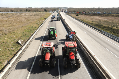 Agricultores portugueses cortan la A-62 junto a la frontera de Fuentes de Oñoro (Salamanca). Vicente/ Ical