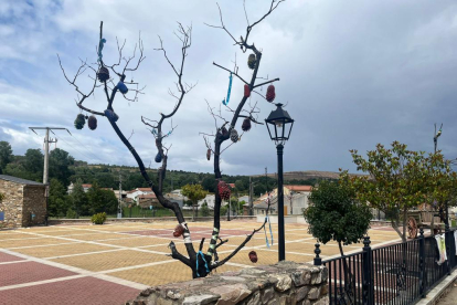 Árboles calcinados utilizados como decoración en Ferreras de Arriba un año después del incendio de la Sierra de la Culebra. A. CALVO