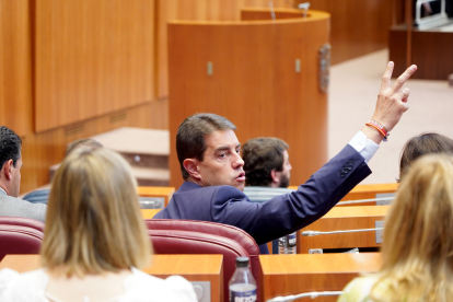 El procurador popular Ángel Ibáñez en la segunda sesión del pleno de las Cortes de Castilla y León.- ICAL