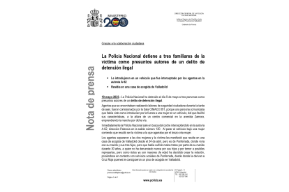 Nota de prensa del Ministerio del Interior, difundida por la Subdelegación del Gobierno de Valladolid.