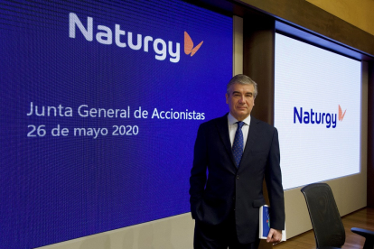 El presidente de Naturgy, Francisco Reynés, durante la junta general de acciones celebrada telemáticamente para cumplir el estado de alarma. E. M.