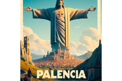 El Cristo del Otero 'abraza' la ciudad de Palencia. BING IMAGE CREATOR DE MICROSOFT