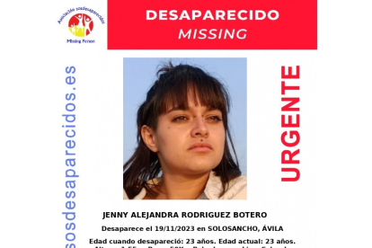 Cartel de búsqueda de Jenny Alejandra Rodríguez, desaparecida en Solosancho (Ávila). -SOS DESAPARECIDOS
