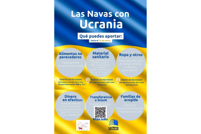 Cartel informativo sobre la ayuda a Ucrania de Navas del Marqués.- E. PRESS