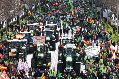 Manifestación de agricultores y ganaderos por el paseo de la Castellana en Madrid. ICAL.
