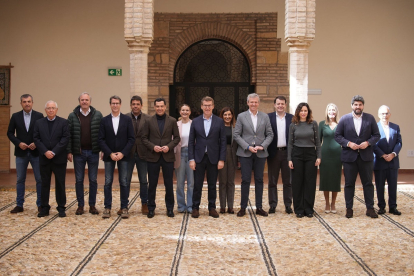 Foto de familia de Feijóo junto a los barones del PP en Granada.- ICAL