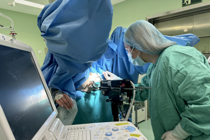Estefanía Palacios Mena, especialista en Oncología Radioterápica durante una intervención en el Complejo Asistencial Universitario de León