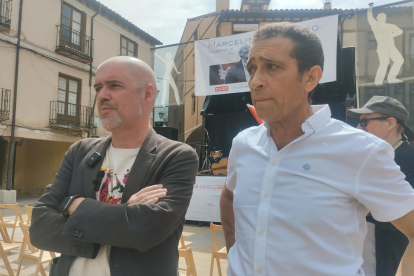 El secretario general de CCOO, Unai Sordo, junto al responsable autonómico de la organización en Castilla y León, Vicente Andrés, este sábado en Soria