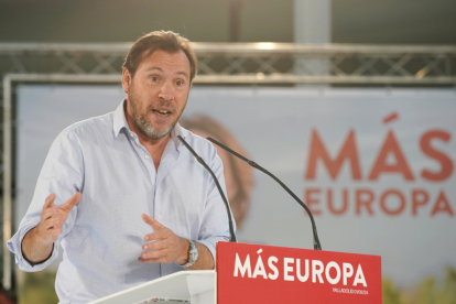 Óscar Puente durante su intervención en el mitin del PSOE en Valladolid.
