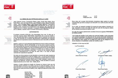 Proposición No de Ley sobre el polígono industrial Aguilar II, firmada por Cepa, y su posterior solicitud de retirada.